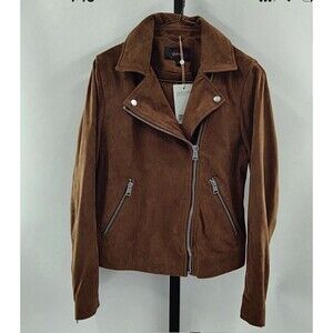 Quince Women 100% Suede Biker Jacket Chestnut Brown Outerwear S